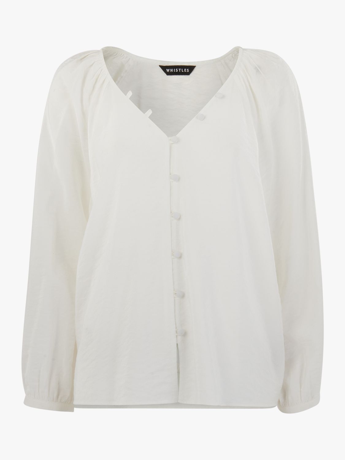 Whistles Lilly V Neck Button Top, White at John Lewis & Partners