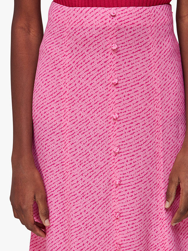 Whistles Diagonal Fleck Button Midi Skirt, Pink/Multi