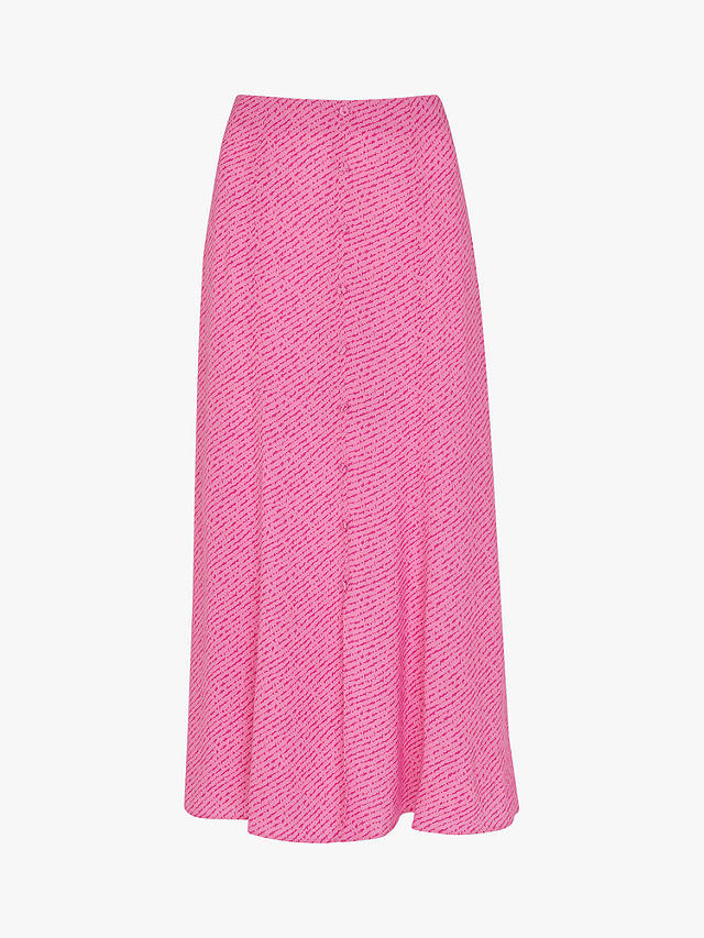 Whistles Diagonal Fleck Button Midi Skirt, Pink/Multi