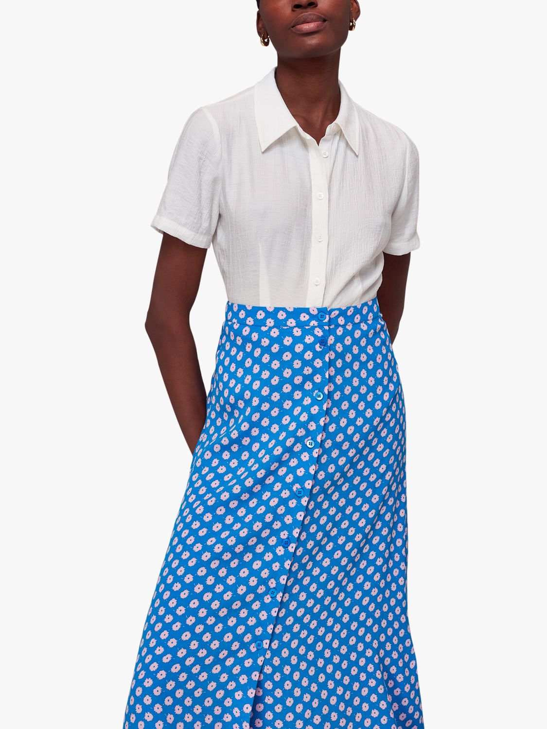 Whistles Floral Sunburst Midi Skirt, Blue/Multi