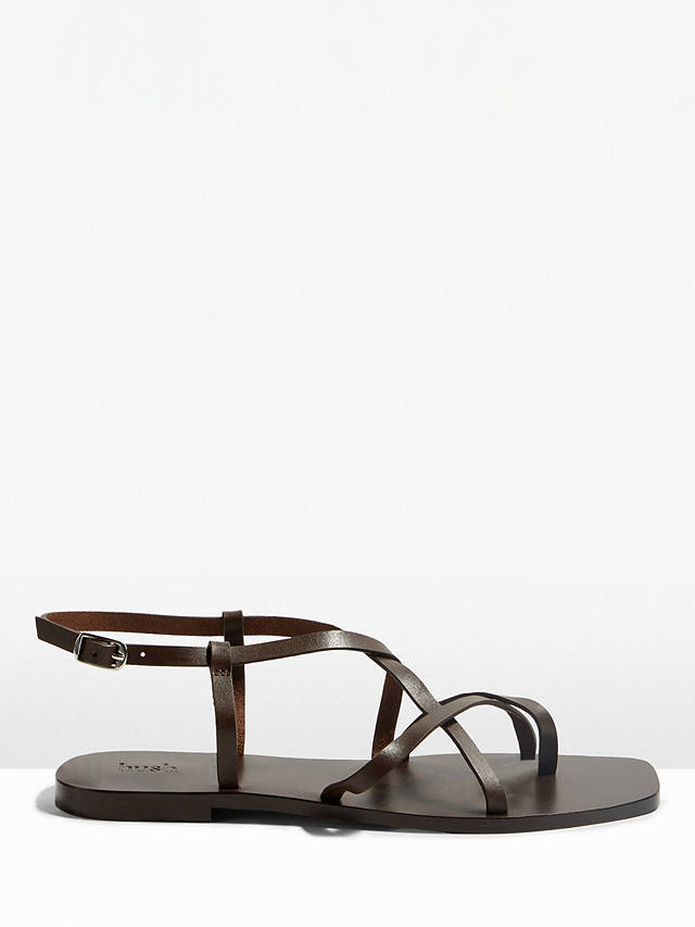 HUSH Mila Minimal Leather Sandals, Dark Brown at John Lewis & Partners