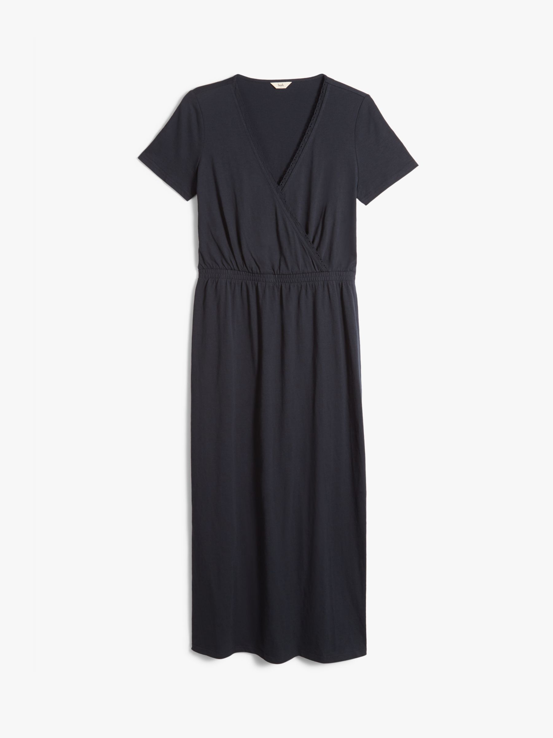 HUSH Naila Lace Trim Organic Cotton Jersey Midi Dress, Midnight Navy