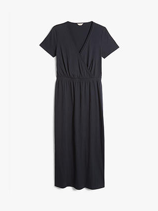 HUSH Naila Lace Trim Organic Cotton Jersey Midi Dress, Midnight Navy