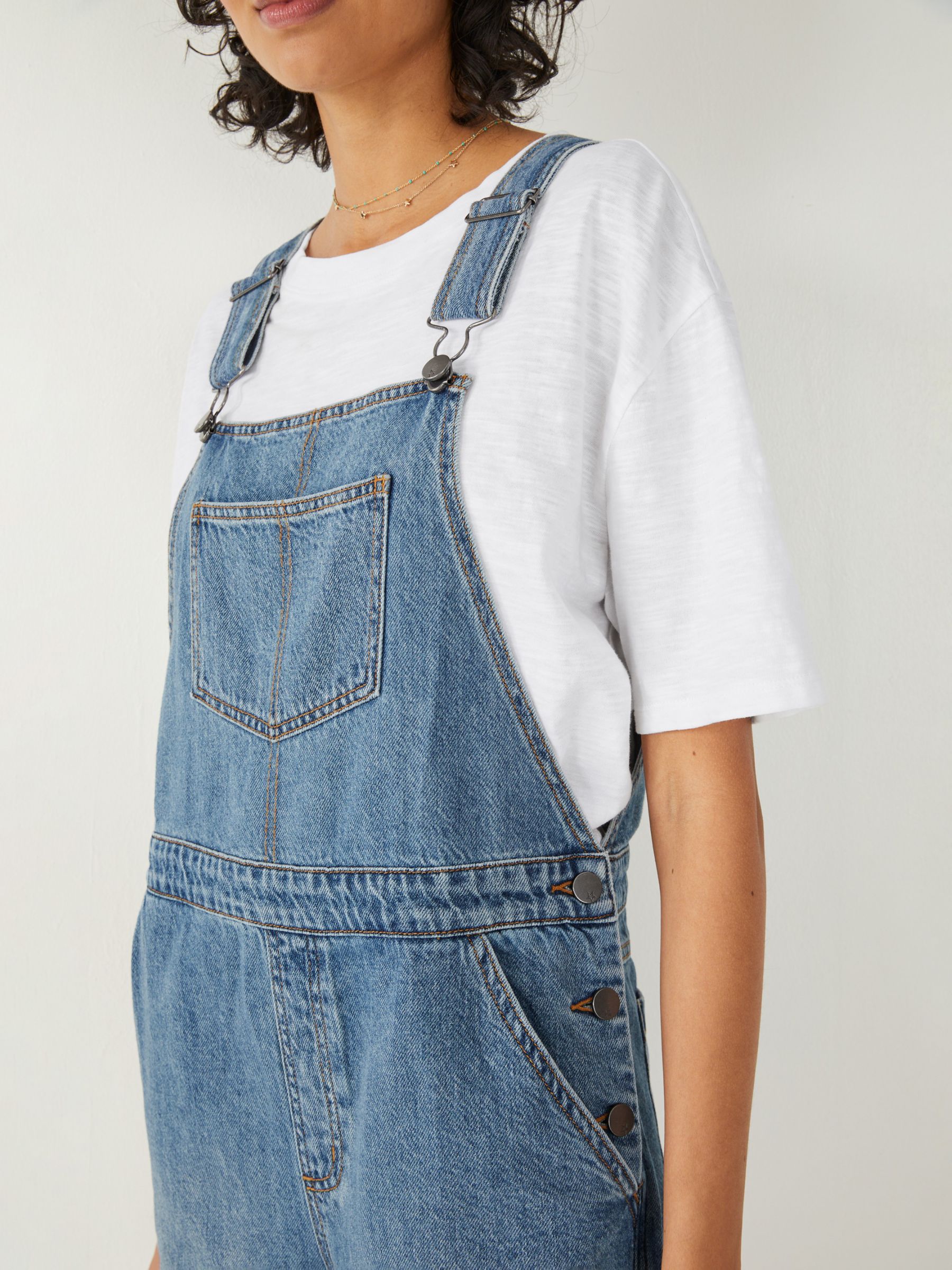 HUSH Jasmine Relaxed Short Dungarees, Light Authentic Blue, 10