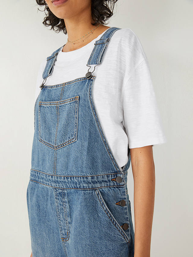 HUSH Jasmine Relaxed Short Dungarees, Light Authentic Blue
