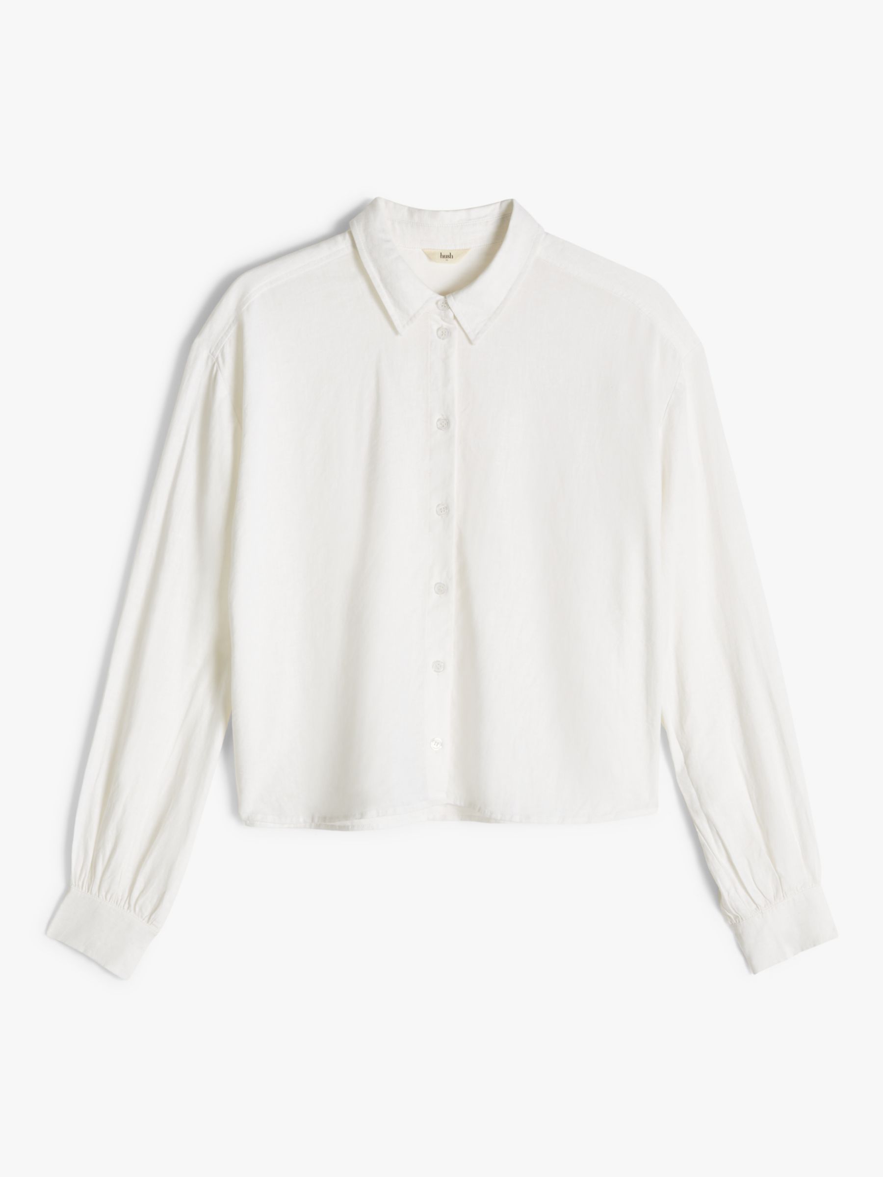 HUSH Paige Cropped Linen Blend Shirt, White, 4