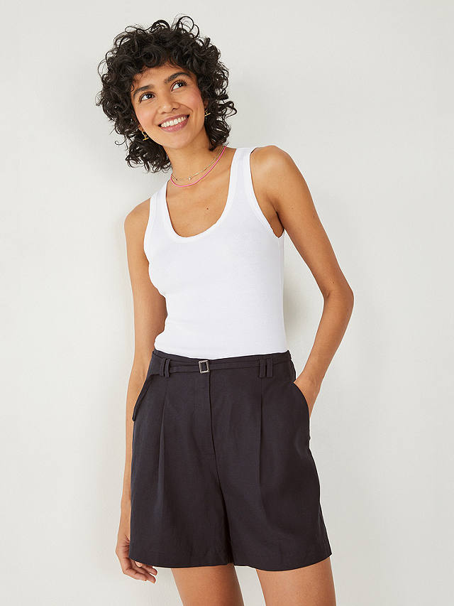 HUSH Belted Tailored Shorts, Midnight
