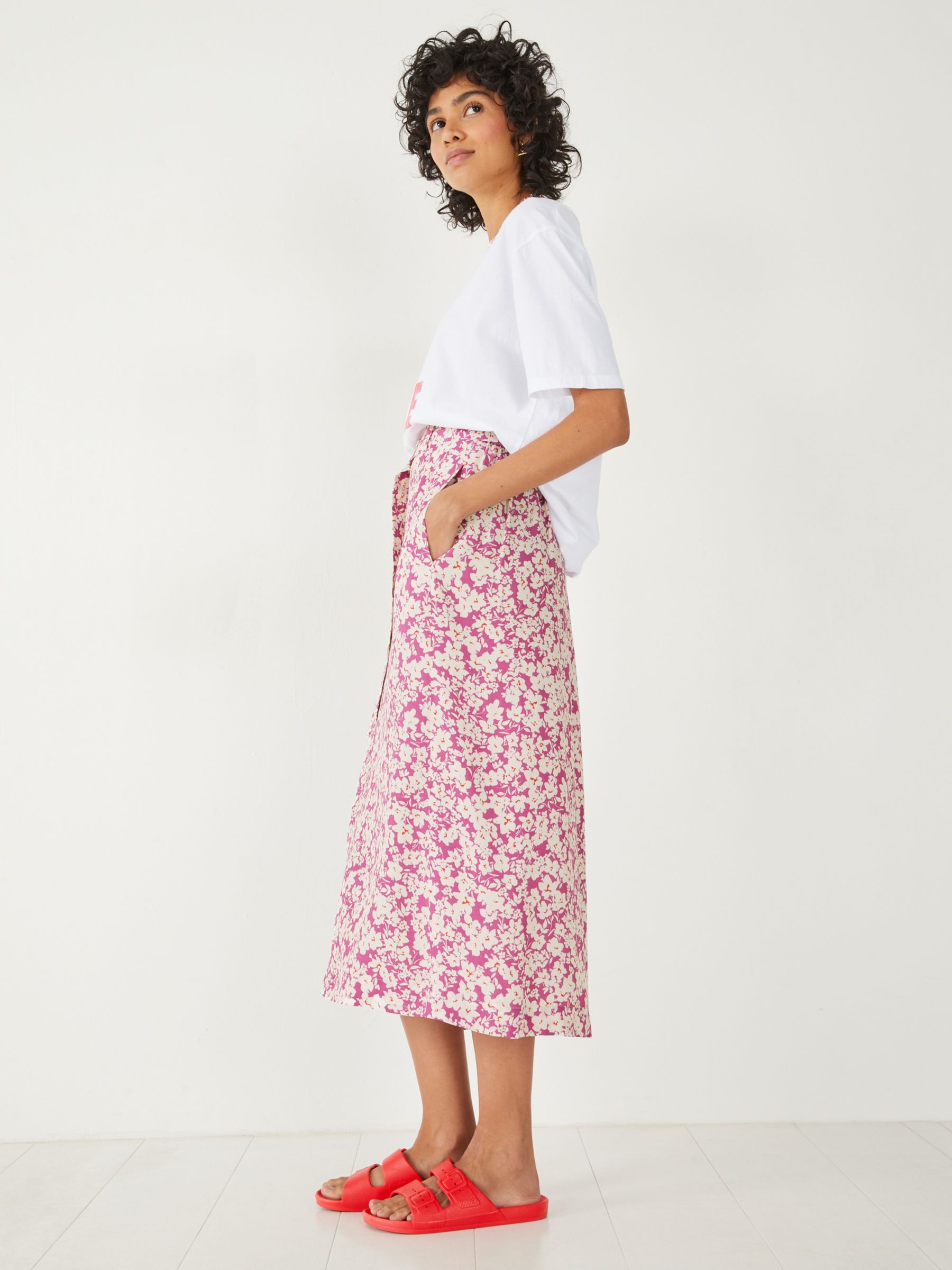 hush Gigi Belted Midi Skirt, Pink/Multi at John Lewis & Partners