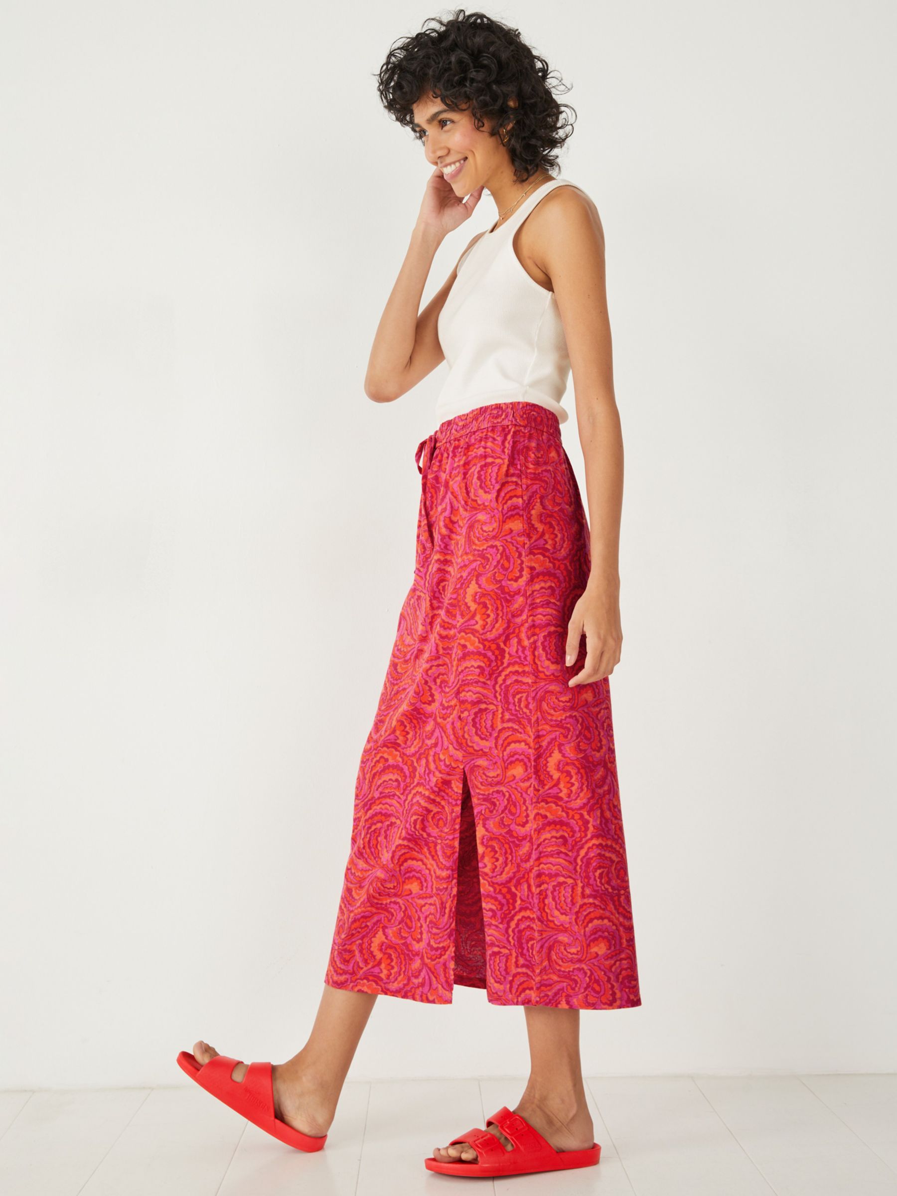 Buy HUSH Jay Paisley Jersey Midi Skirt, Bright Pink Online at johnlewis.com
