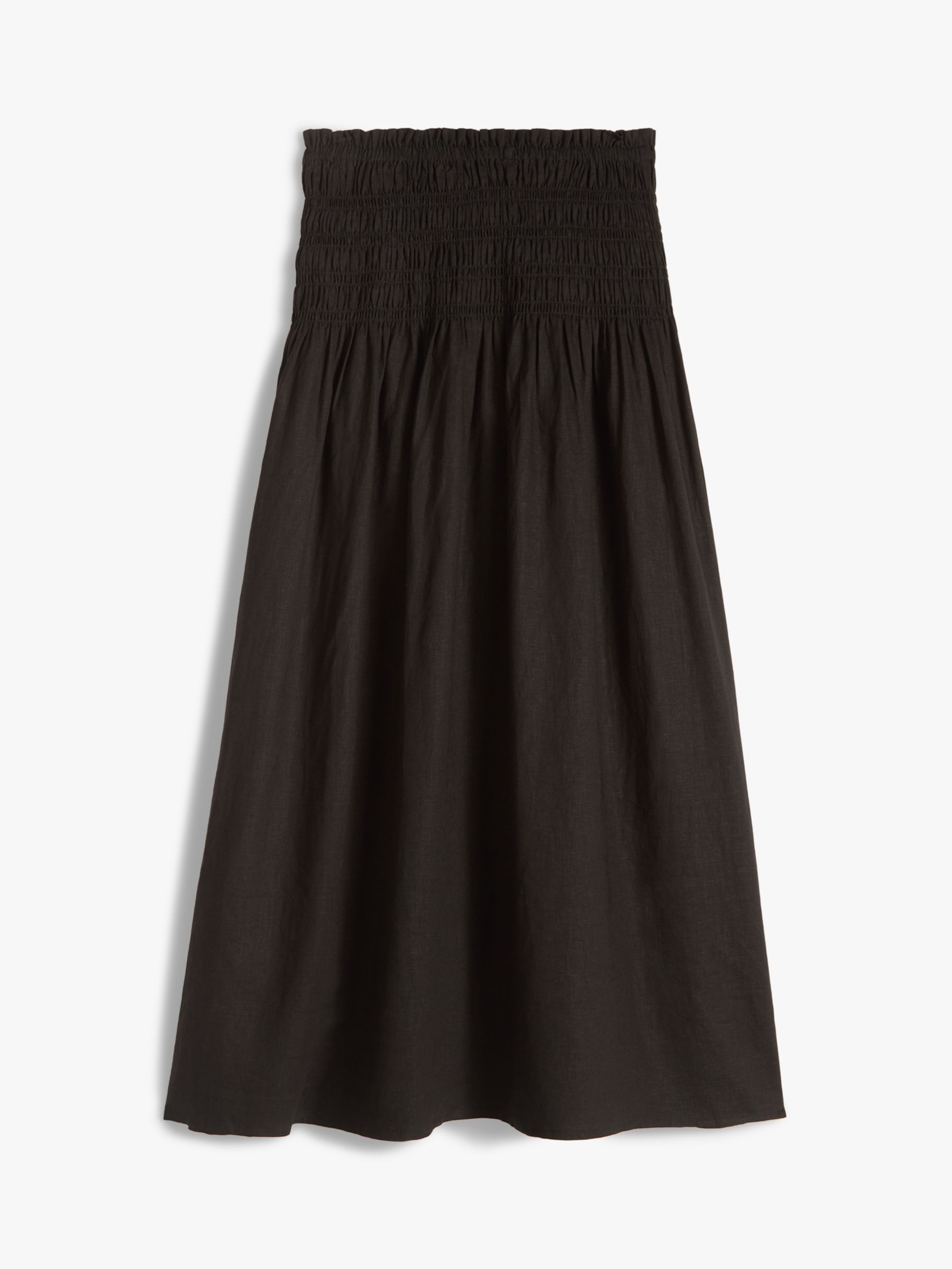 HUSH Shirred Linen Blend Midi Skirt, Black at John Lewis & Partners