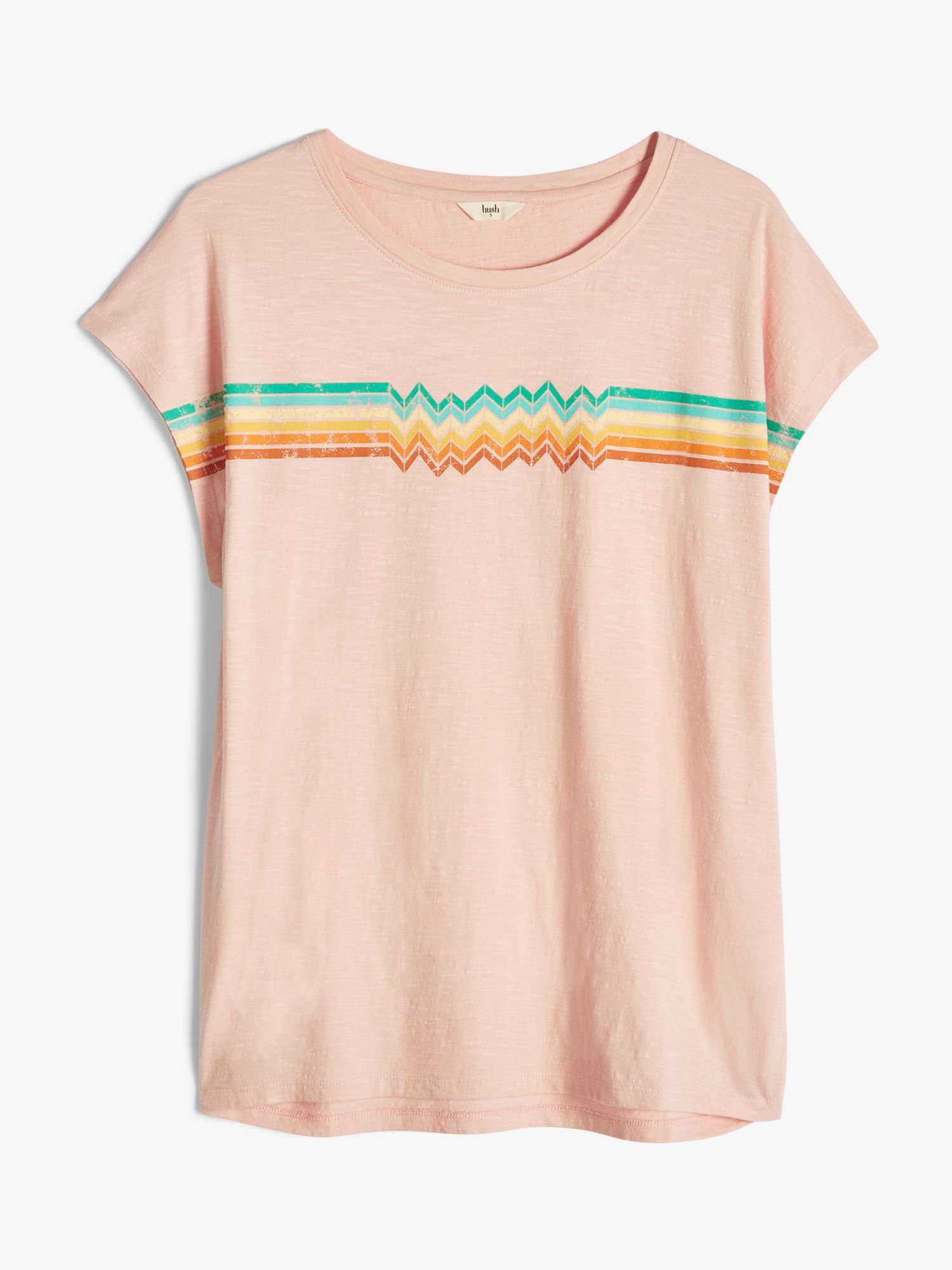 HUSH Zig Zag Rainbow Stripe T-Shirt, Washed Mauve