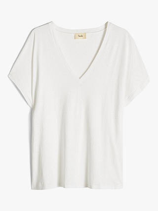 HUSH Danny Deep V-Neck Linen Blend T-Shirt, White