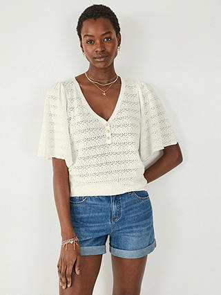 HUSH Mika Pointelle Knitted Top, Ecru