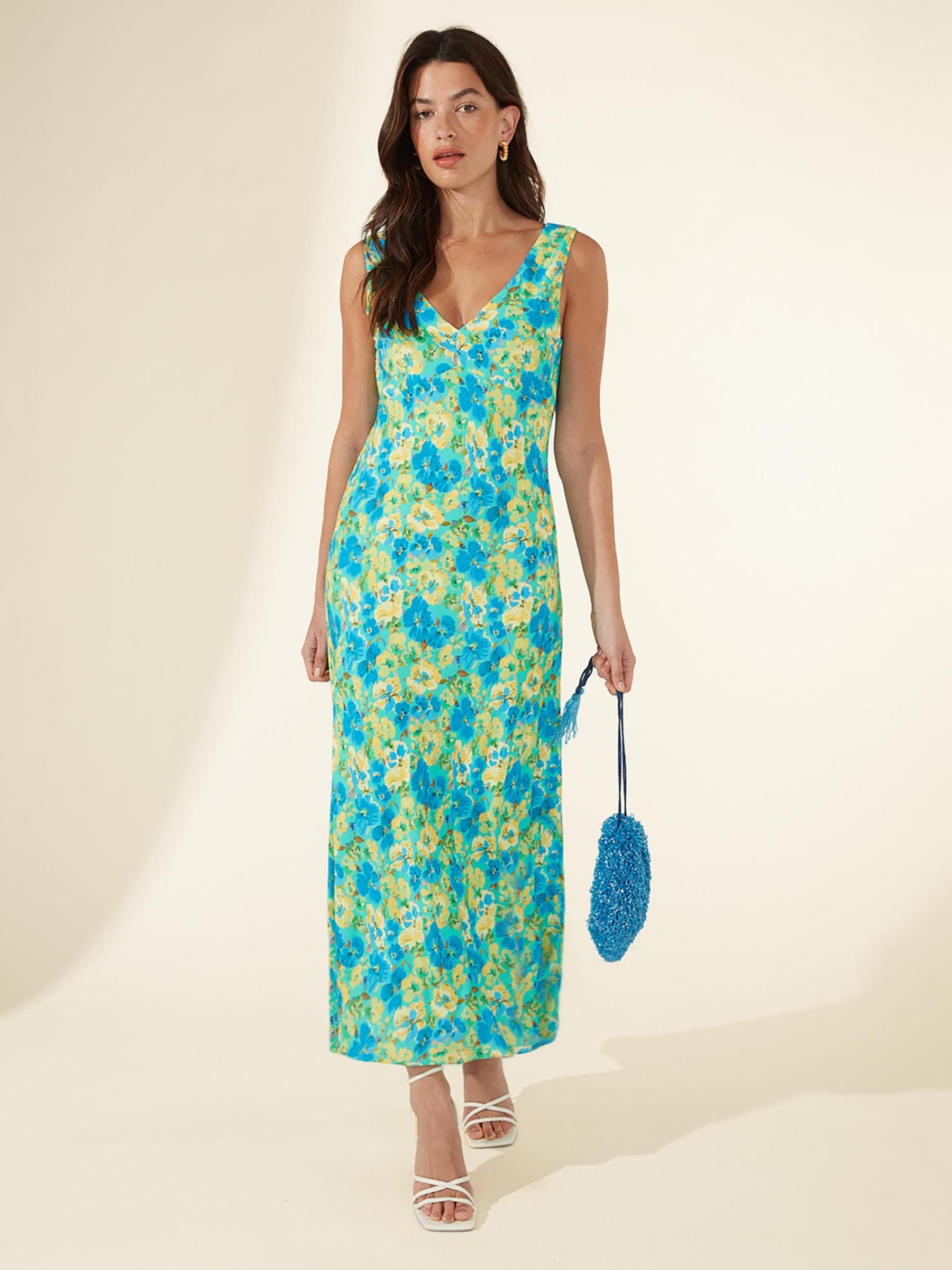 Buy Ro&Zo Floral Bias Midi Dress, Blue/Multi Online at johnlewis.com