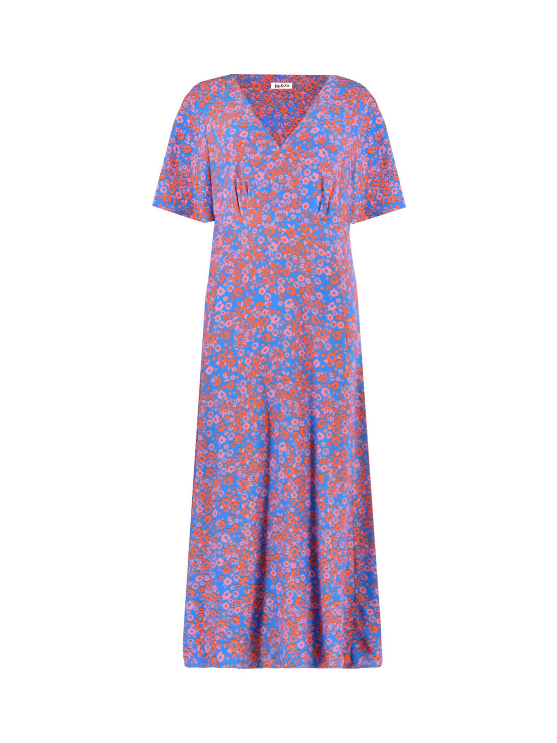 Ro&Zo Floral Seam Detail Midi Dress, Blue/Multi at John Lewis & Partners