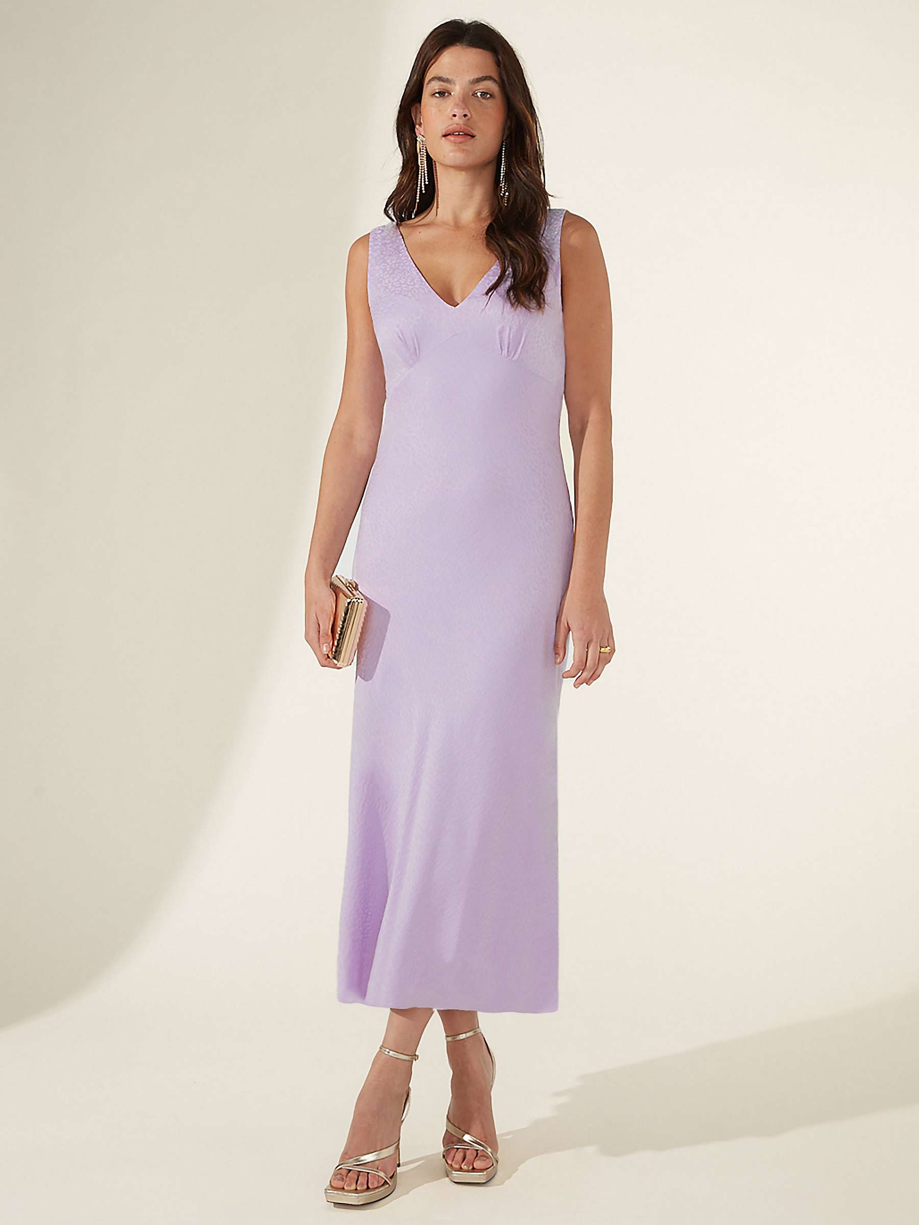 Buy Ro&Zo Jacquard V Neck Bias Cut Midi Dress, Lilac Online at johnlewis.com