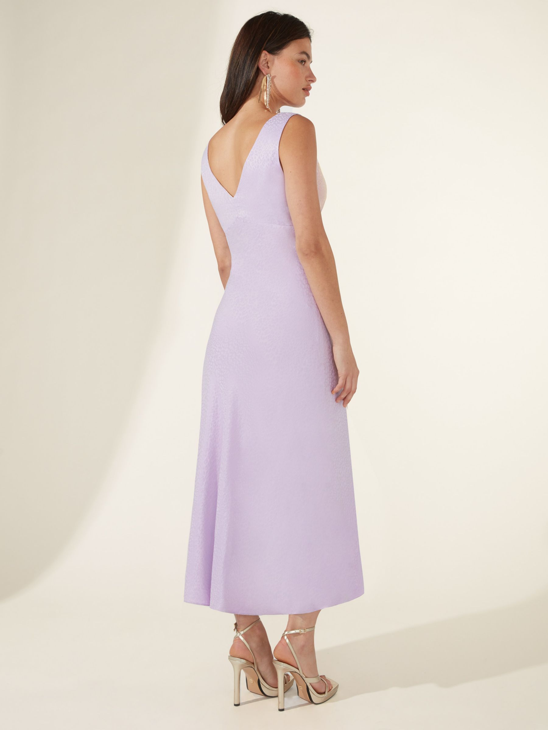 Ro&Zo Jacquard V Neck Bias Cut Midi Dress, Lilac, 12