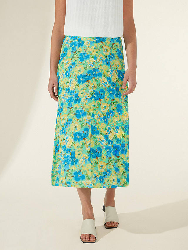 Ro&Zo Floral Print Button Skirt, Blue