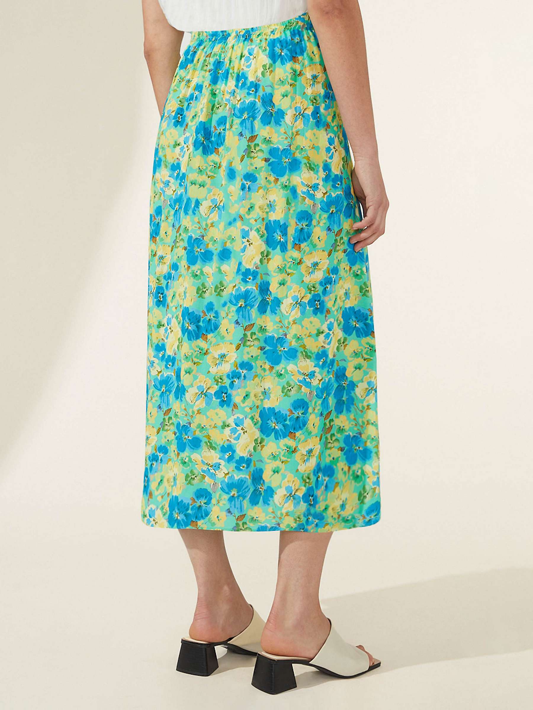 Buy Ro&Zo Floral Print Button Skirt, Blue Online at johnlewis.com