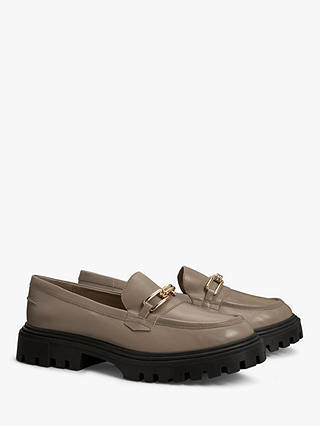 John Lewis Glowing Leather Chunky Platform Loafers, Taupe Cow Crust