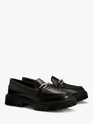 John Lewis Glowing Leather Chunky Platform Loafers, Black Cow Crust