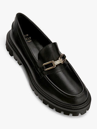 John Lewis Glowing Leather Chunky Platform Loafers, Black Cow Crust