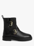 AND/OR River Leather Double Buckle Biker Boots, Black