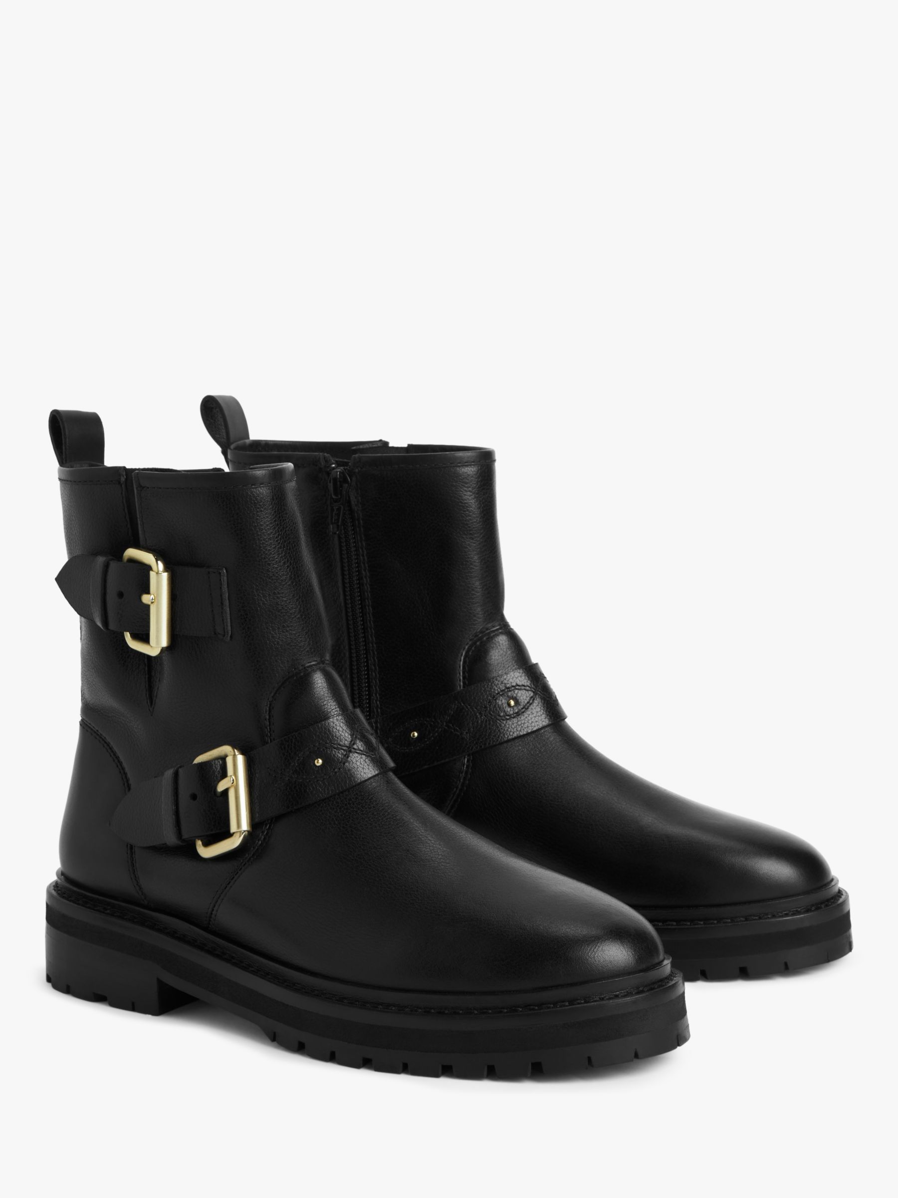 AND/OR River Leather Double Buckle Biker Boots, Black