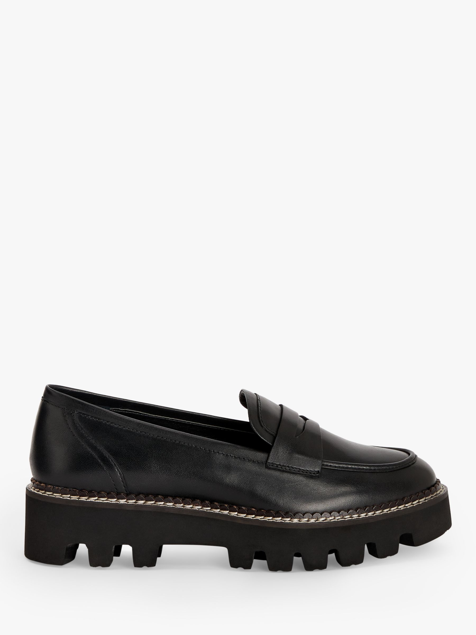 John Lewis ANYDAY Gryffin Leather Penny Loafers, Black Cow Crust at ...