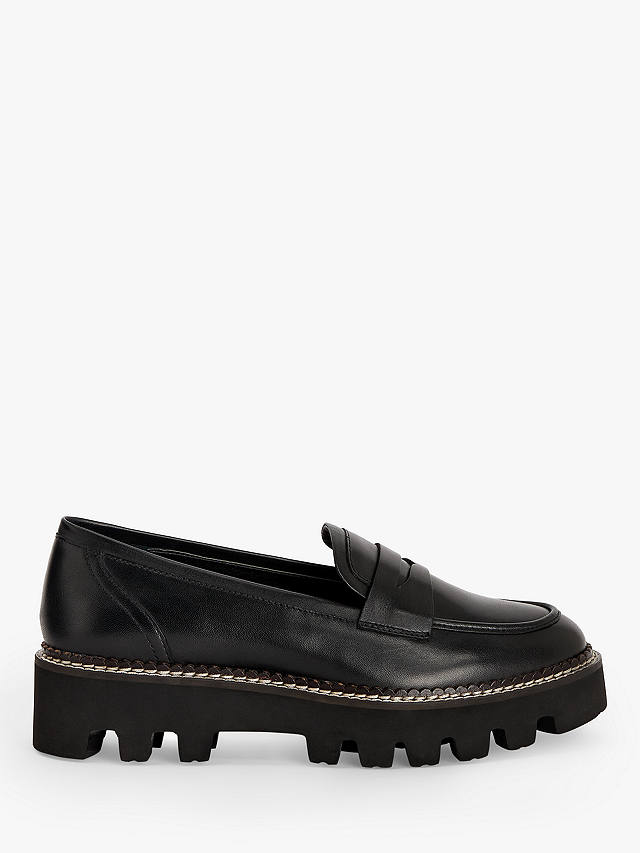 John Lewis ANYDAY Gryffin Leather Penny Loafers, Black Cow Crust