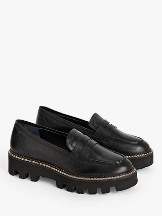 John Lewis ANYDAY Gryffin Leather Penny Loafers, Black Cow Crust