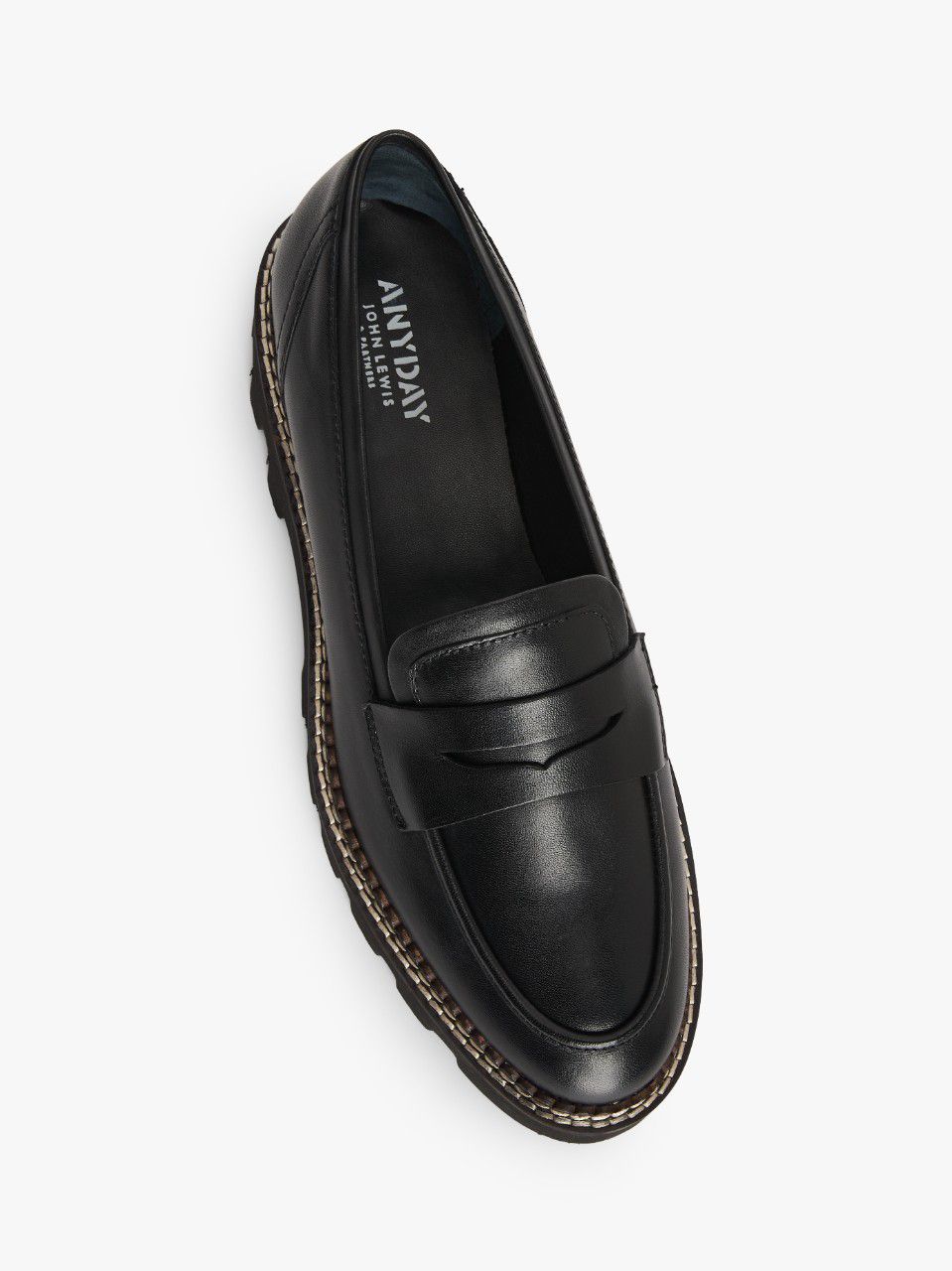 John Lewis ANYDAY Gryffin Leather Penny Loafers, Black, 6