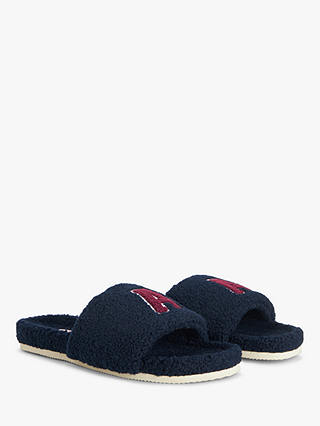 John Lewis ANYDAY 'A' Logo Borg Slider Slippers, Navy