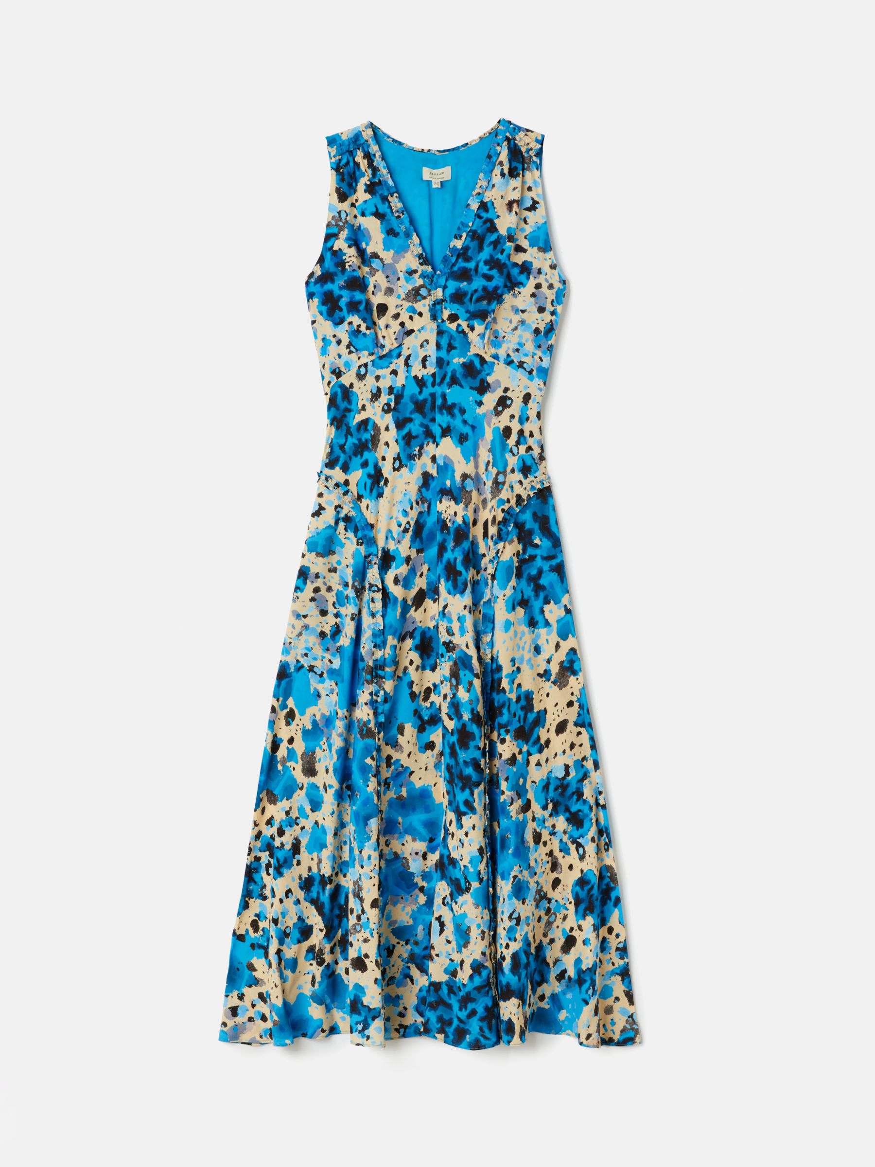 Jigsaw Clouded Leopard Print Midi Dress, Blue at John Lewis & Partners