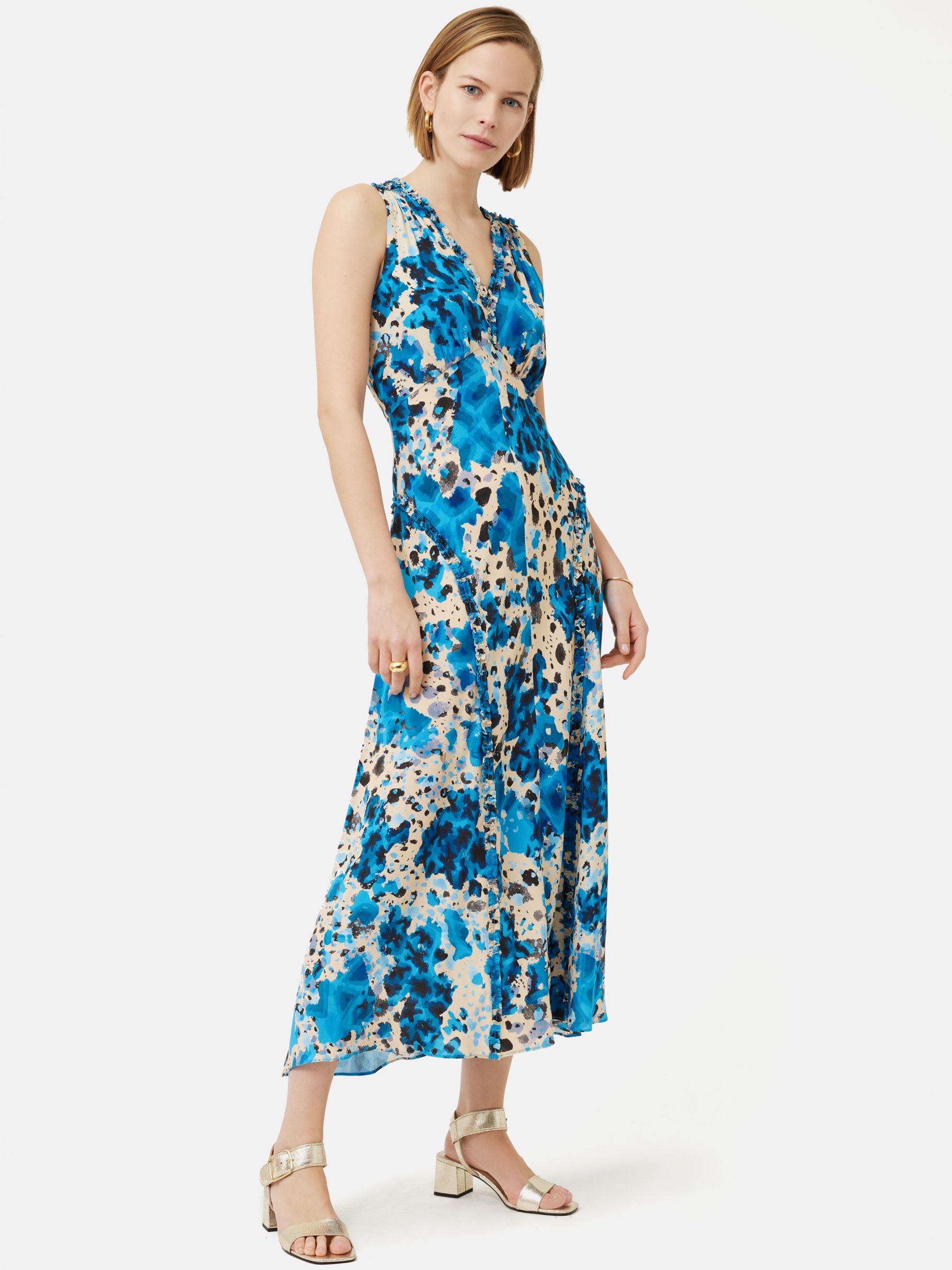 Jigsaw Clouded Leopard Print Midi Dress, Blue