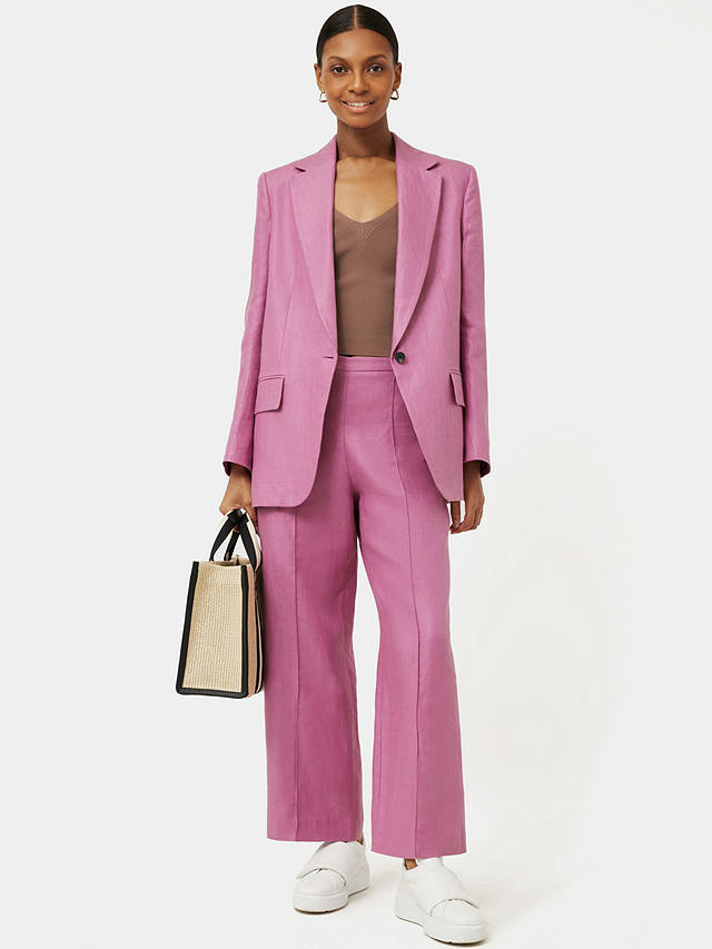 Jigsaw Herringbone Linen Palazzo Trousers, Pink at John Lewis & Partners