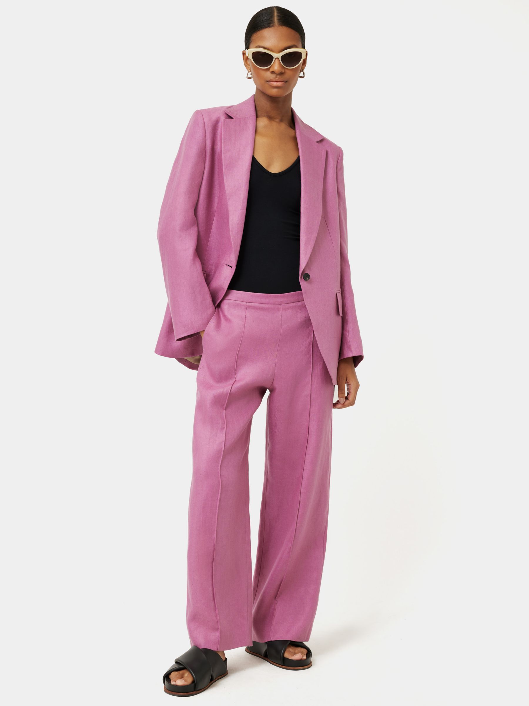 Jigsaw Herringbone Linen Palazzo Trousers, Pink at John Lewis & Partners