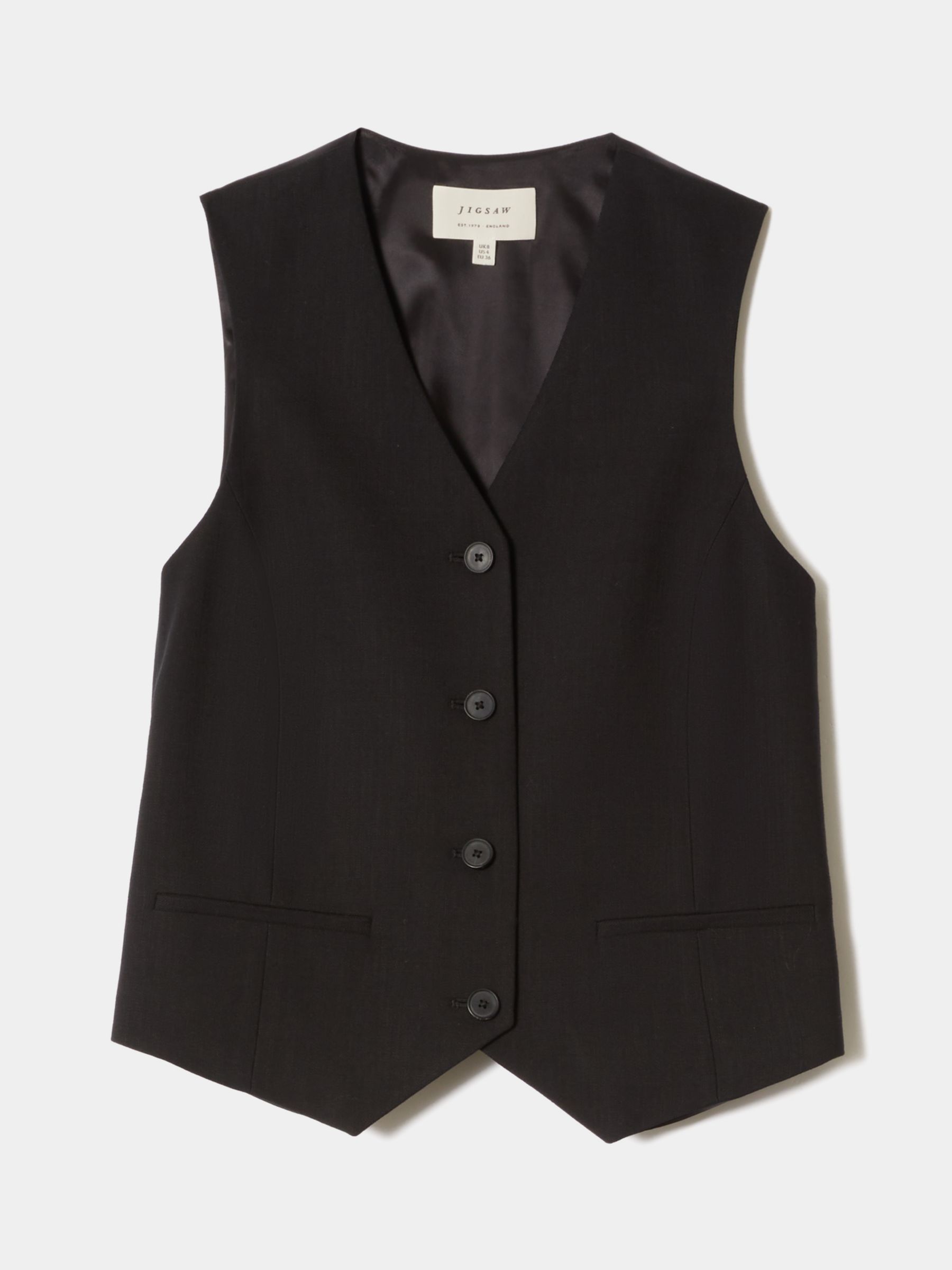 Jigsaw Hopsack Tailored Waistcoat, Black, 6