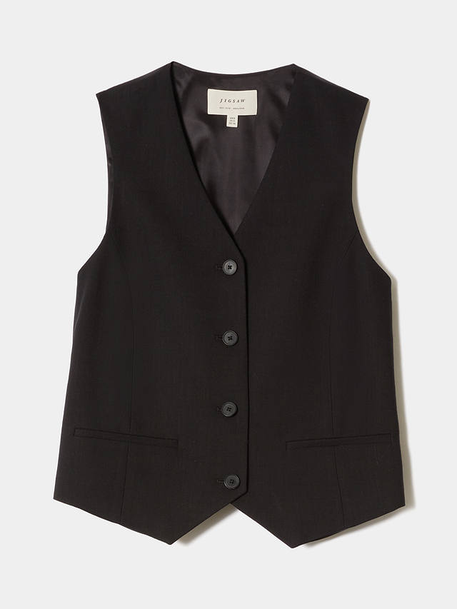 Jigsaw Hopsack Tailored Waistcoat, Black