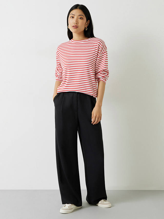 HUSH Avery Wide Tailored Trousers, Washed Black at John Lewis & Partners