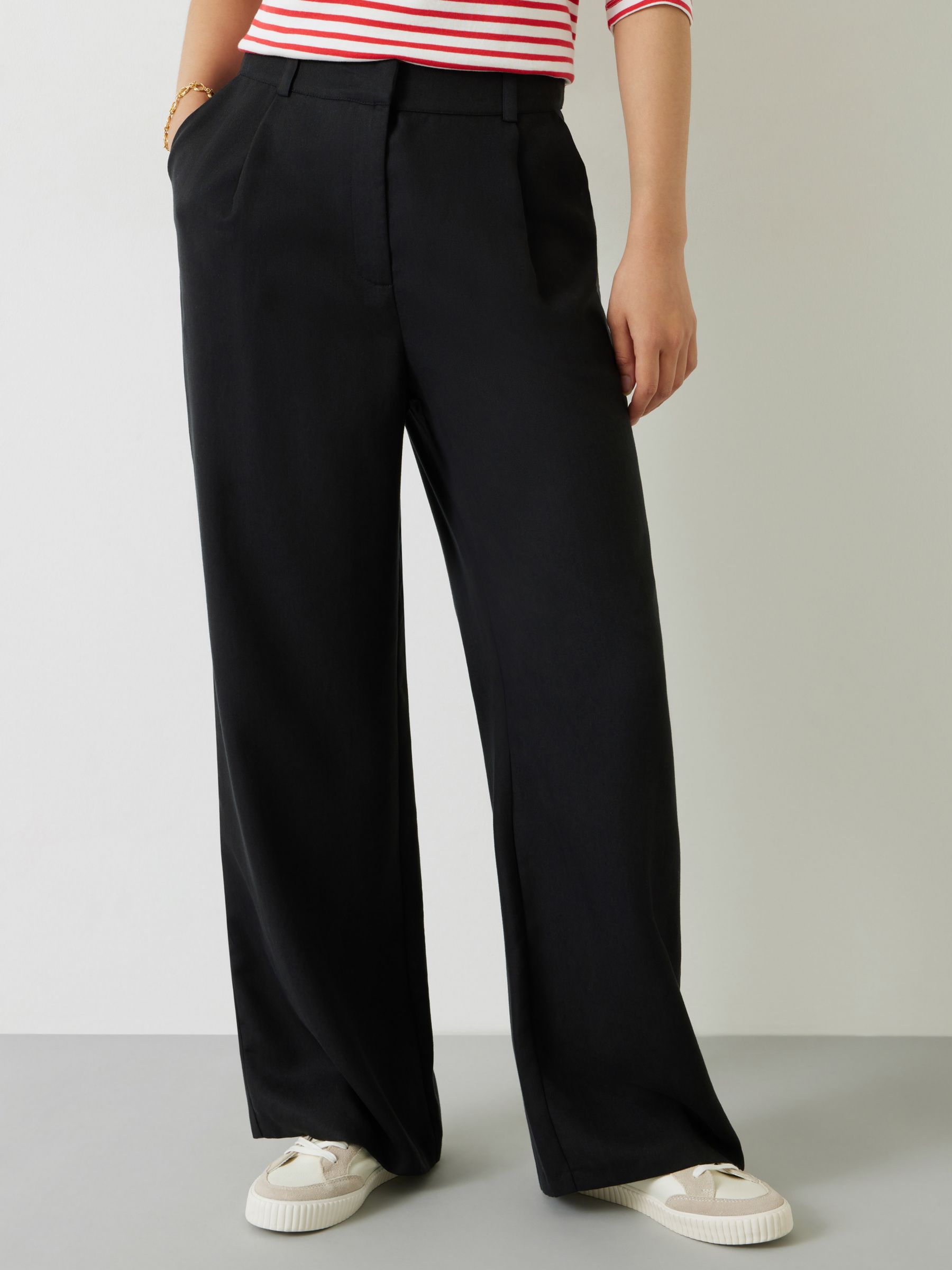 Buy HUSH Avery Wide Tailored Trousers, Washed Black Online at johnlewis.com