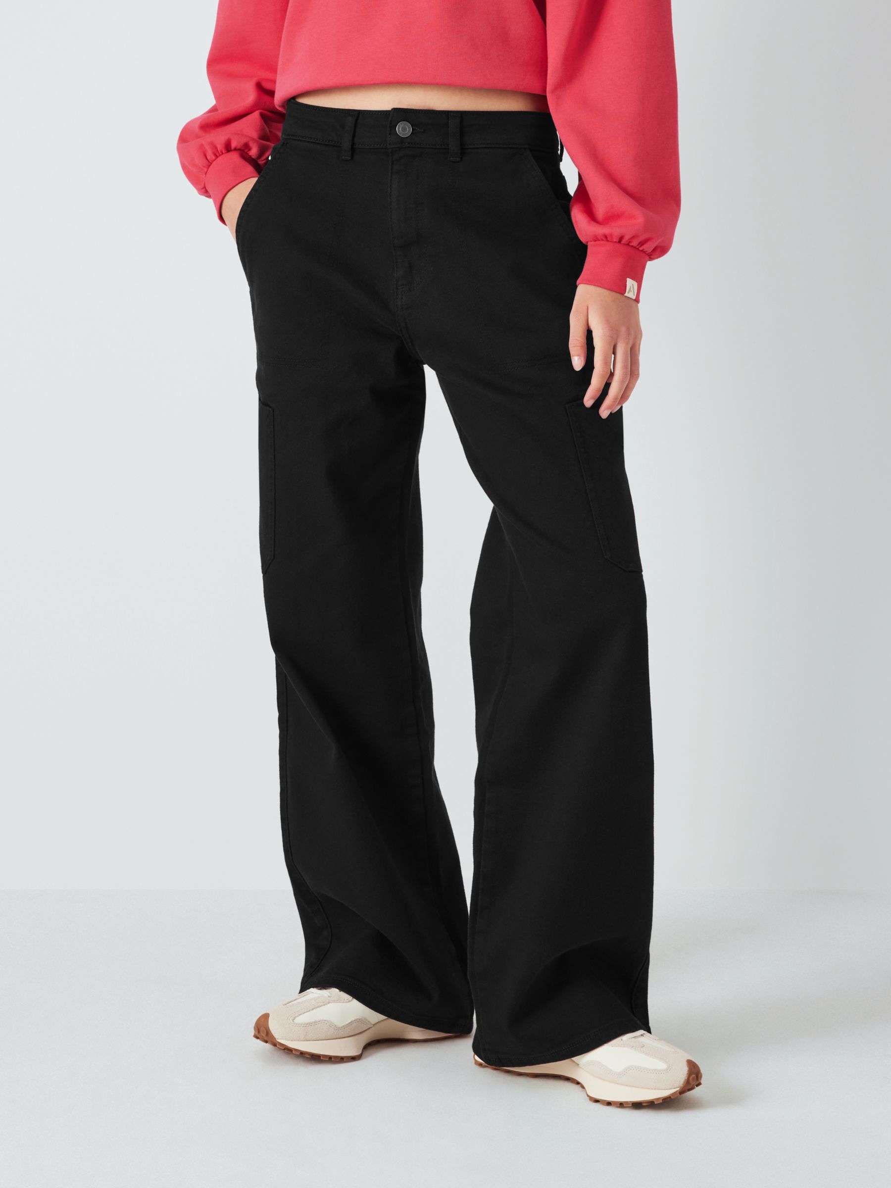 John Lewis ANYDAY Wide Leg Cargo Trousers, Black at John Lewis