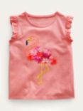 Mini Boden Baby Embroidered Flamingo T-Shirt, Peach
