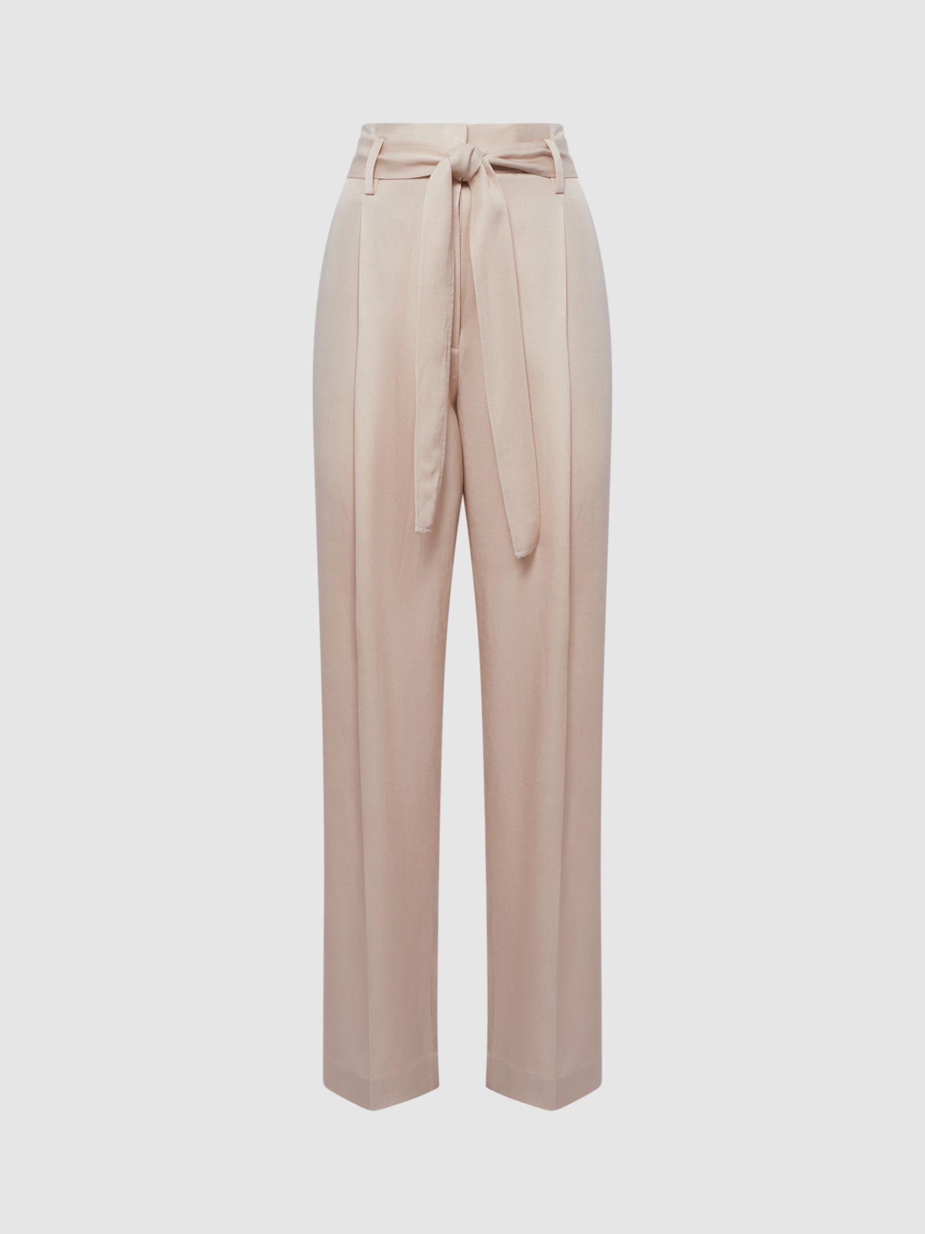 Reiss Crease Linen Belted Tapered Trousers - REISS Rest of World