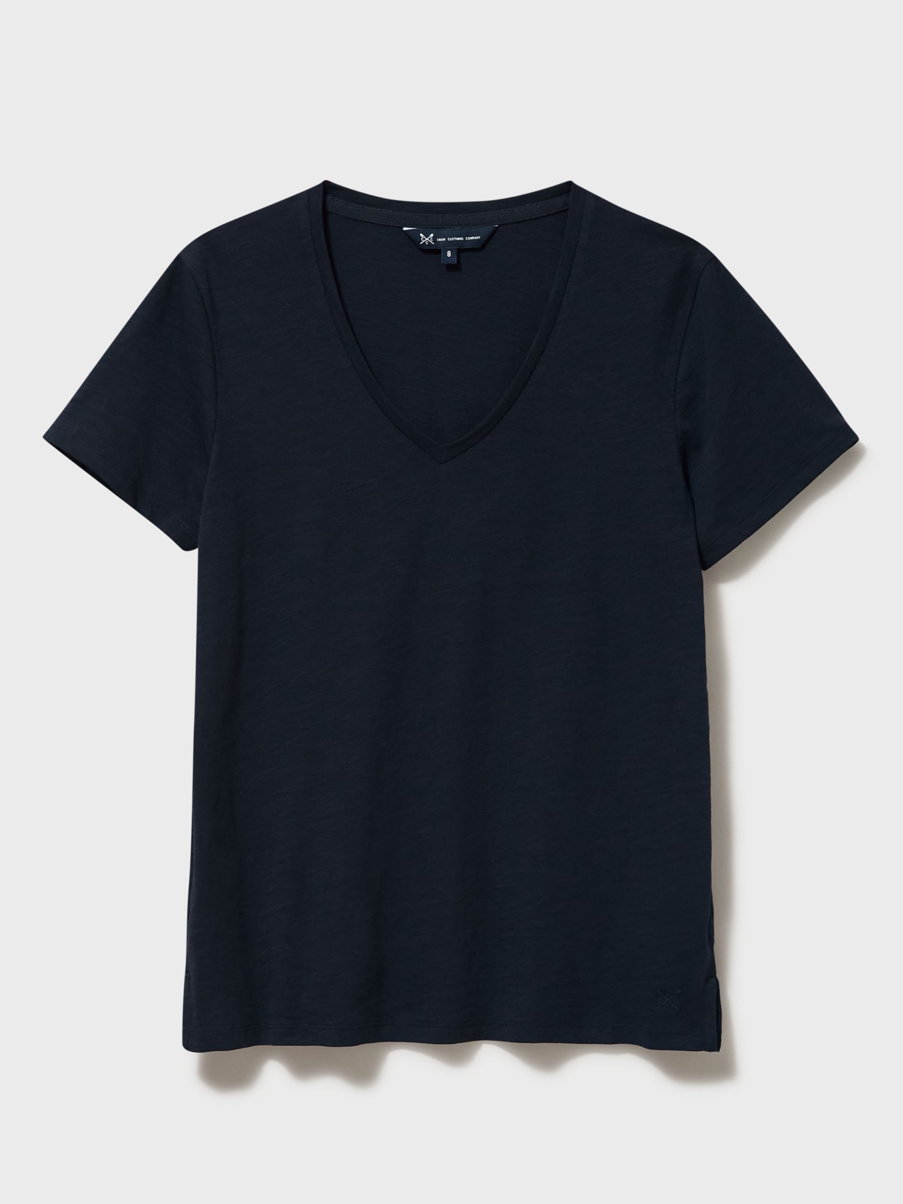 Crew Clothing Perfect V-Neck Slub T-Shirt, Navy Blue at John Lewis ...