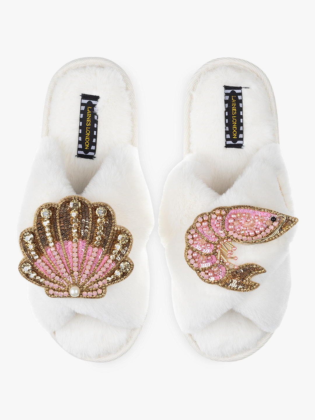 Laines London Faux Fur Prawn and Shell Slippers, Cream at John Lewis ...