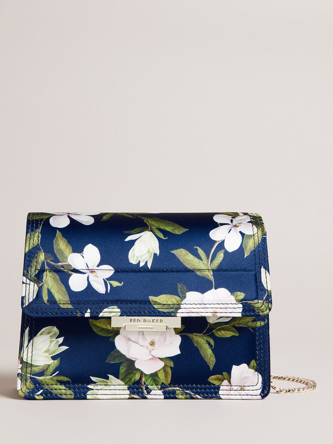 Ted Baker Jenia Floral Chain Strap Shoulder Bag, Dark Blue/Multi, One Size