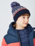 John Lewis Kids' Fair Isle Knitted Bobble Hat, Blue/Multi