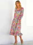 Aspiga Amira Retro Floral Print Midi Dress, Pink/Multi