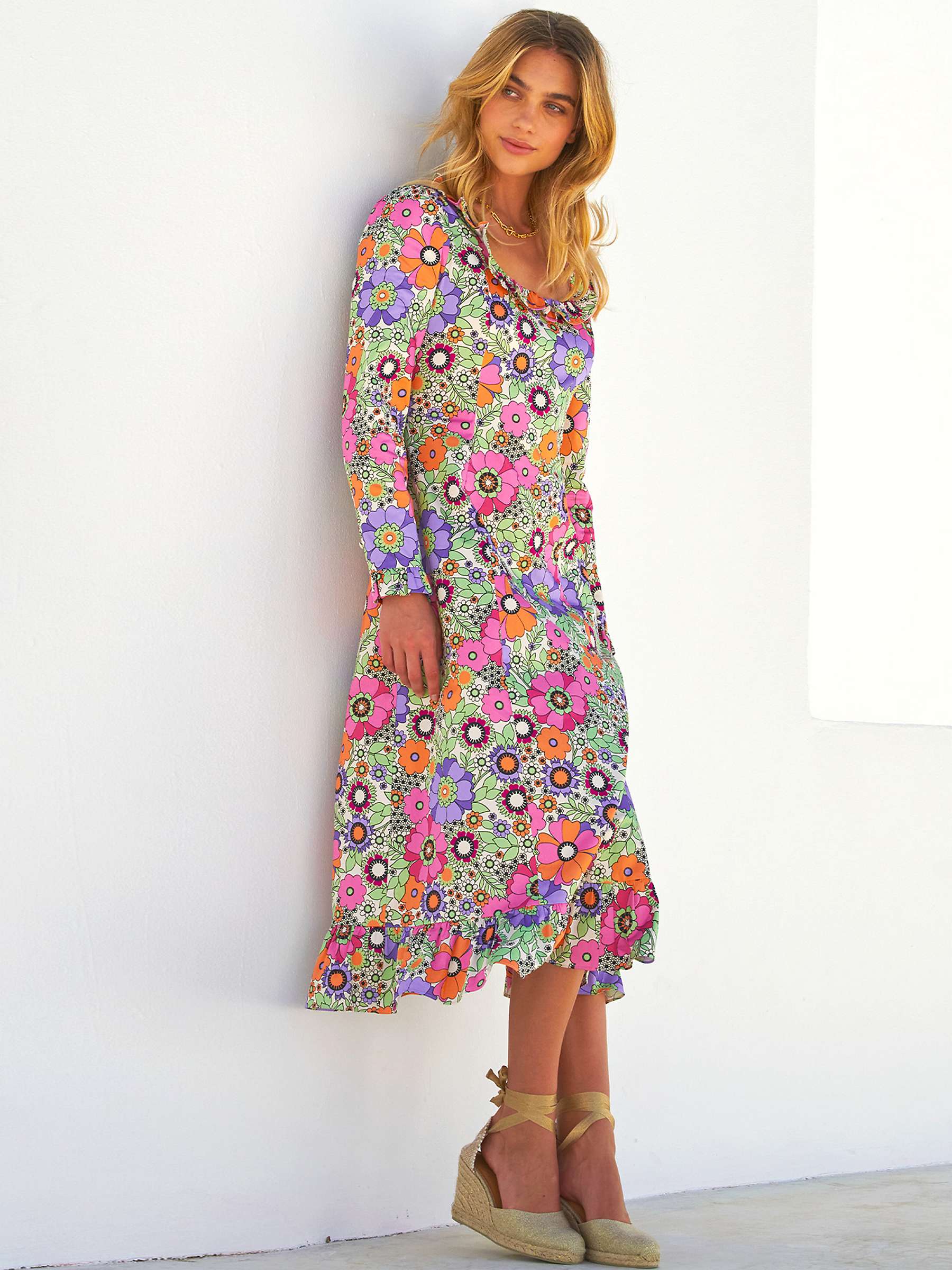 Buy Aspiga Amira Retro Floral Print Midi Dress, Pink/Multi Online at johnlewis.com
